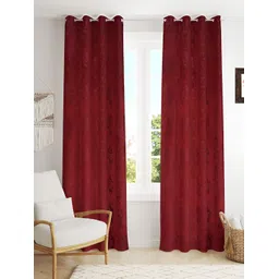 Kraftiq Homes BurnOut Maroon 2 Pieces Self Design Velvet Room Darkening Window Curtain-picture-12