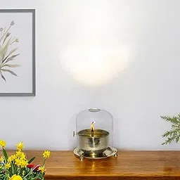 Kraftskala Brass Akhand Oil Diya 3x3.5 inch with Clear Glass Cover | Rotating Lifting Wick | Perfect for Spiritual Decor, Hindu Rituals, Diwali Festive Gifts-picture-30