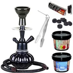 kraftynation Glass Hookah Pot Black Kharbuza with Black Stem (12 Inches) 12 inch Glass Hookah-picture-13