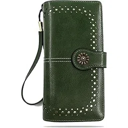 kraptick Woman's Wallet PU Leather - Bi-Fold Wallet Clutch with Large Capacity for Multi-Cards Slot, Card Organizer, Long Slim Wallet with Stylish Design (Green)-picture-20