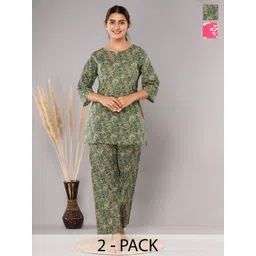 Krati Creations Pack Of 2 Floral Printed Pure Cotton Night suit-picture-25