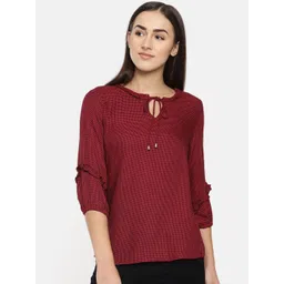 Kraus Jeans Checked Tie-Up Neck Puff Sleeves Top-picture-12