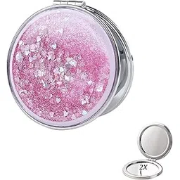 kreni Compact Mirror, Pocket Mirror, Portable Travel Mini Mirror with Quicksand, Small Mirror for Purse Folding 2-Sided 1x/2x Magnifying Mirror, Round, Multicolour, Tabletop Mount, Unframed-picture-23
