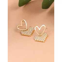 KRENOZ Gold-Plated Crystals Studded Heart Shaped Drop Earrings-picture-23