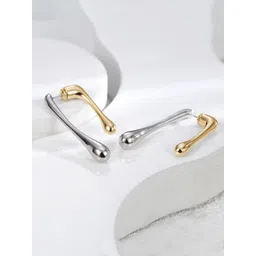 KRENOZ Rhodium-Plated Classic Dual Tone Classic Abstract Drop Earrings-picture-29