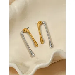 KRENOZ Rhodium-Plated Classic Dual Tone Classic Abstract Drop Earrings-picture-30