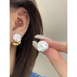 KRENOZ Rhodium-Plated Contemporary Studs image 3