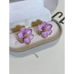 KRENOZ Rhodium-Plated Stainless Steel Rhinestone New Drop Oil Camelia Floral Studs-picture-32
