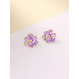 KRENOZ Rhodium-Plated Stainless Steel Rhinestone New Drop Oil Camelia Floral Studs-picture-26