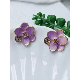 KRENOZ Rhodium-Plated Stainless Steel Rhinestone New Drop Oil Camelia Floral Studs-picture-36