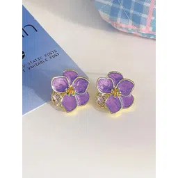 KRENOZ Rhodium-Plated Stainless Steel Rhinestone New Drop Oil Camelia Floral Studs-picture-37