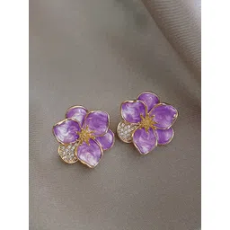 KRENOZ Rhodium-Plated Stainless Steel Rhinestone New Drop Oil Camelia Floral Studs-picture-38
