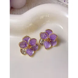 KRENOZ Rhodium-Plated Stainless Steel Rhinestone New Drop Oil Camelia Floral Studs-picture-28