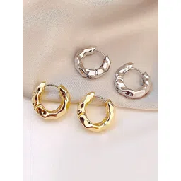KRENOZ Set of 2 Gold-Plated Textured Circular Hoop Earrings-picture-31