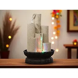 KridayKraft Decorative Waterfall Design Table top Colour Changing Lights Fountain Polyresin Showpiece for Home Garden Living Room Decor Decoration Gift Items, 30 CM 1.2 kg-picture-31