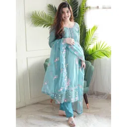 KRIFRA Women Ethnic Motifs Embroidered Regular Thread Work Kurta with Trousers & With Dupatta-picture-17