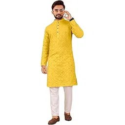 krijet Men's Cotton Silk Mirror Embroidery Kurta with Mandarin Neck Button Down Full Sleeves Straight Hem Length-picture-36