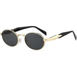 krillen shades Vintage Oval Sunglasses, Gold Metal Frame, Black Temple Arms, UV Protected-Pack of 1 For Women's-picture-34