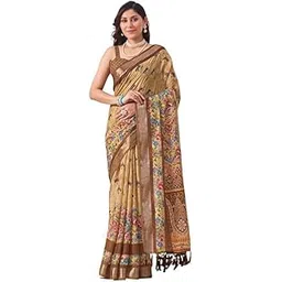 krish creation Linen Cotton Saree with Elegant Digital Floral Print & Multicolor Pallu – Soft Blue Lightweight Traditional Saree with Matching Beige Printed Blouse Piece (5.5m + 0.8m)-picture-12