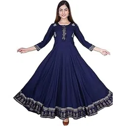 krishan Rayon 3/4 Sleeve Round Neck Ankle Length Embroiderd Anarkali Flared Gowns/Gown for Womens and Girls-picture-54