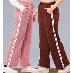 krishna enterprises Pack of 2 Women Striped Pink, Brown Track Pants-picture-12