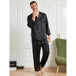 krishnaapparels Men Shirt & Pyjama set Black Solid image 2
