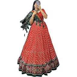 krishuethnics Rajasthani Tussar Silk Lehenga Choli with Laheriya and Bandhani Print & Foil Work-picture-13