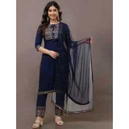 KRISKA Embroidered Regular Mirror Work Kurta with Trousers & With Dupatta-picture-24