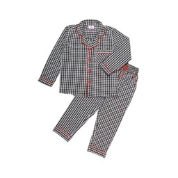 KRISS-CROX Kids Checked Lapel Collar Pure Cotton Night suit-picture-42