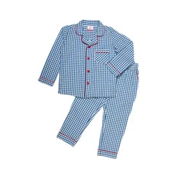KRISS-CROX Kids Checked Lapel Collar Shirt & Pyjamas Night suit-picture-47