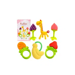 Kritiu 6-Pcs Yellow & Green BPA Free Non Toxic Silicone Fruit Shape Teething Toy Teethers-picture-27