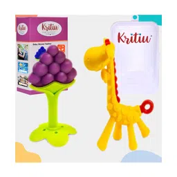 Kritiu Baby Giraffe Shape Silicone Teether Toy & Stand Teether Combo Pack Of 2 - Multicolour-picture-32