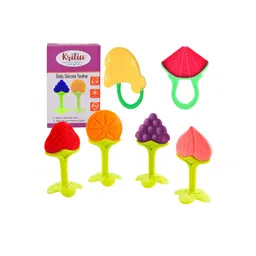 Kritiu Kids 6-Pcs Silicon Green & Yellow Fruit Shaped Silicone Teether-picture-30