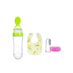Kritiu Kids Food-Grade Silicone Food Feeder & Bib & Figure Brush - Green-picture-33