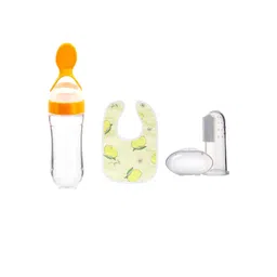 Kritiu Kids Food-Grade Silicone Food Feeder & Bib & Figure Brush - Orange Colored-picture-21