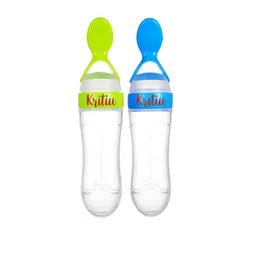 Kritiu Kids Set Of 2 Baby Squeezy Silicone Food Feeder - 90 ml Blue-Green-picture-34