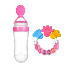 Kritiu Kids Squeezy Food Feeder Bottle With Spoon & Rattle Teether Pink - Blue - 90 ml-picture-19