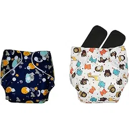 Kritiu Reusable Baby's Cloth Diaper Combo Pack | High Absorbent Washable Diapers | Dark Blue Diaper and White Girafee Printed with 2 Black Pad Diaper Pack of 2-picture-40