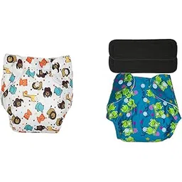 Kritiu Reusable Baby's Cloth Diaper Combo Pack | High Absorbent Washable Diapers | White Girafee Printed Diaper and Light Blue with 2 Black Pad Diaper Pack of 2-picture-36