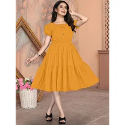 KRIVANSH STORE Puff Sleeve Crepe Fit & Flare Dress-picture-29