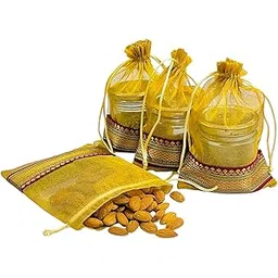Kriwin Silk Potli Bags with Drawstring, 18 x 12 cm, Pack of 10, for Gifting and Storage (Gold)-picture-17