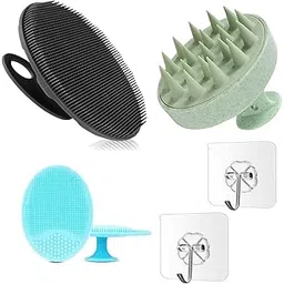 KROYWEN Silicone Body Scrubber Shower Bath Brush + Scalp Massager for Hair + Face Scrubber Brush, Combination Combo, More Hygienic Than Traditional Loofah, Lather Nicely, Long Lasting, Gentle Exfoliating for Women Men Baby Sensitive Skin,(With A Free Hook 2-pic)-picture-41