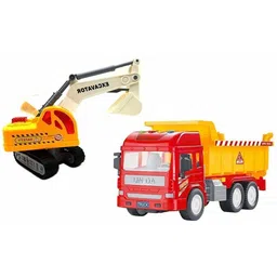kru mir 2 in 1 Dumper and Hitachi Toy Pull Along Back Car Friction Power Construction Toy Vehicle Push and Go Crawling Toys 3+ Years Baby Toddler Kids Boys Girls Best Gift-picture-43