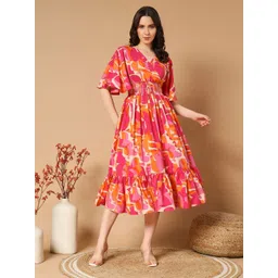 Krunal Raiyani Abstract Printed Smocked Fit & Flare Midi Dress-picture-31