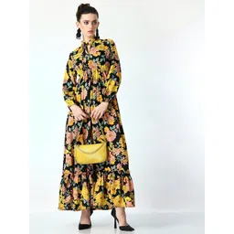 Krunal Raiyani Floral Print Tie-Up Neck Puff Sleeves Empire Maxi Dress-picture-18
