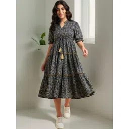 Krunal Raiyani Floral Printed A-Line Midi Dress-picture-33