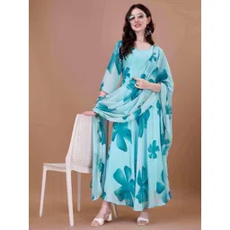 Krunal Raiyani Floral Printed Maxi Dress With Dupatta-picture-36