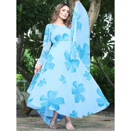 Krunal Raiyani Floral Printed Maxi Dress With Dupatta-picture-37