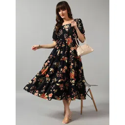 Krunal Raiyani Floral Printed Puff Sleeve Fit & Flare Midi Dress-picture-32