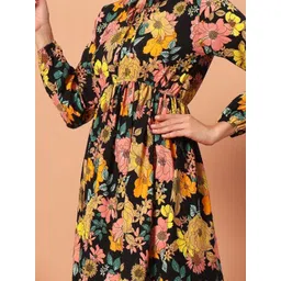 Krunal Raiyani Floral Printed Tie-Up Neck Puff Sleeve Fit & Flare Maxi Dress image 3